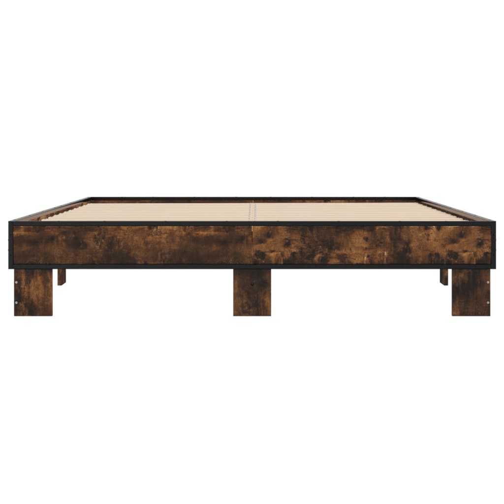 Bedframe bewerkt hout metaal gerookt eikenkleurig 150x200 cm is nu te koop bij PeponiXL, paradijselijk wonen!