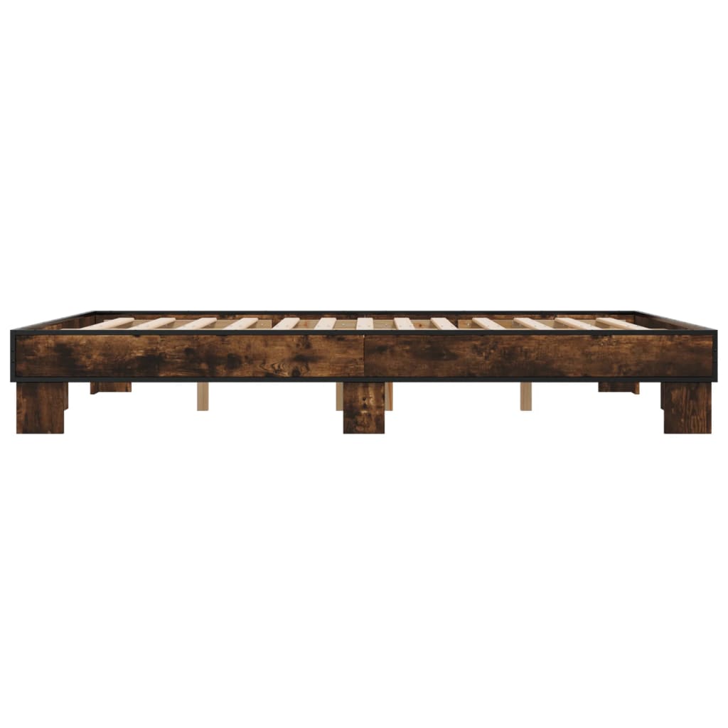 Bedframe bewerkt hout metaal gerookt eikenkleurig 150x200 cm is nu te koop bij PeponiXL, paradijselijk wonen!