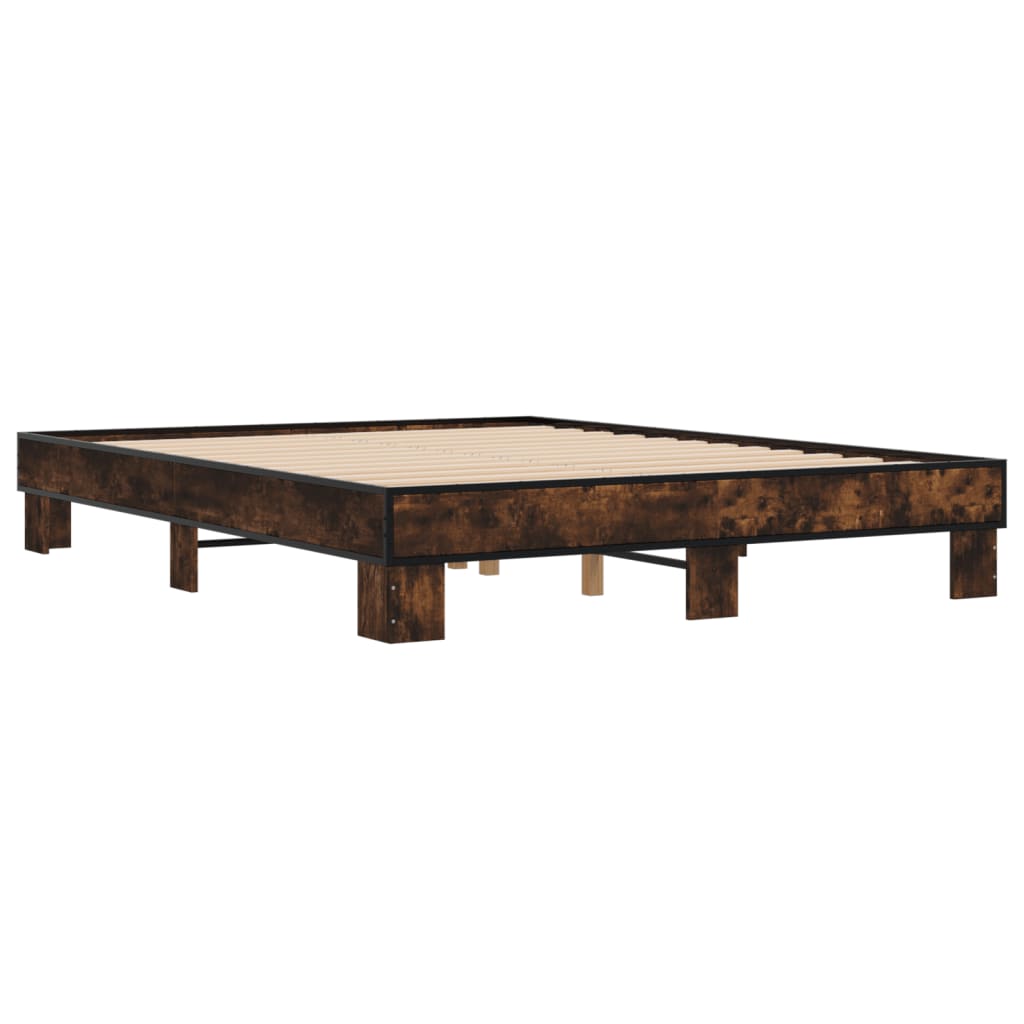 Bedframe bewerkt hout metaal gerookt eikenkleurig 150x200 cm is nu te koop bij PeponiXL, paradijselijk wonen!