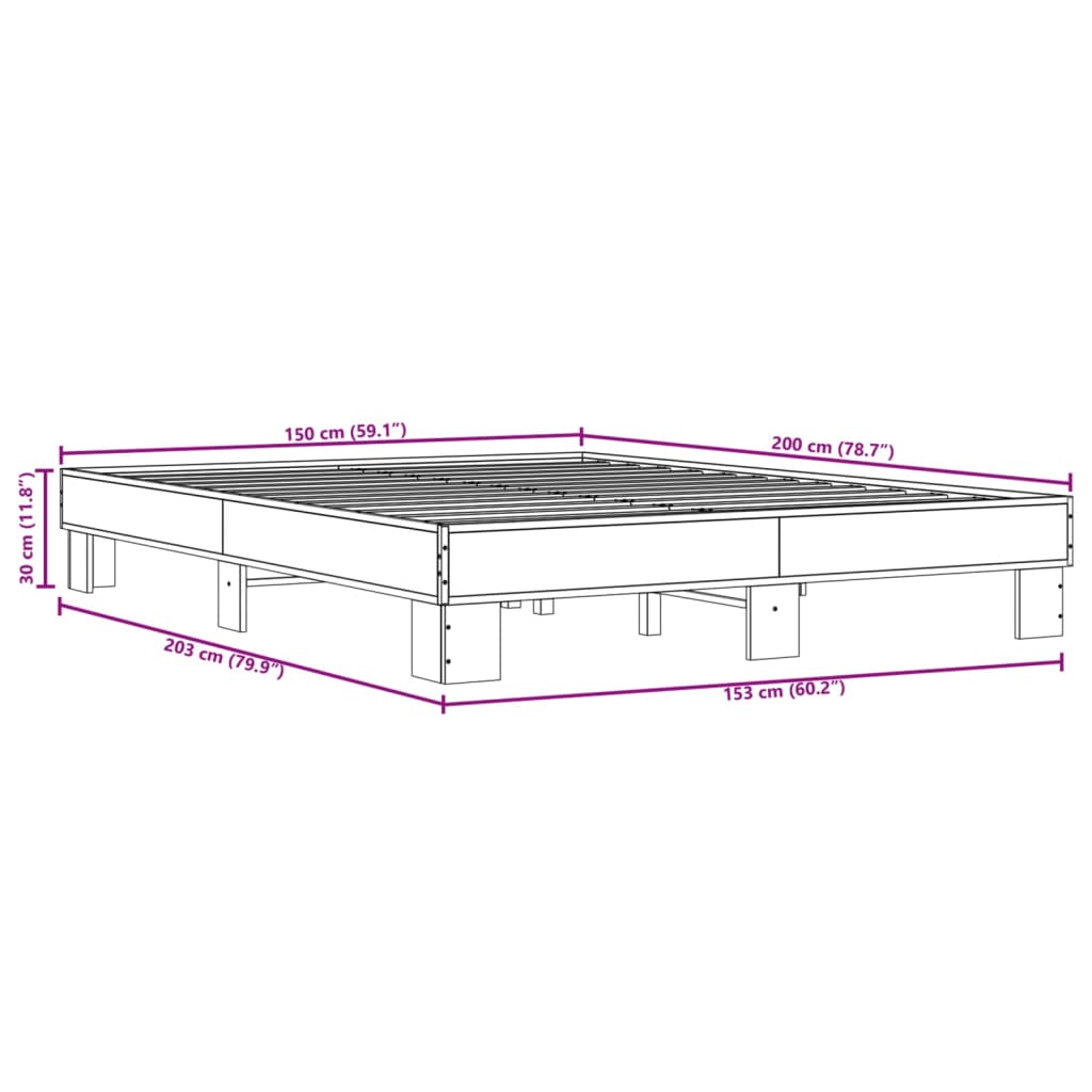 Bedframe bewerkt hout metaal gerookt eikenkleurig 150x200 cm is nu te koop bij PeponiXL, paradijselijk wonen!