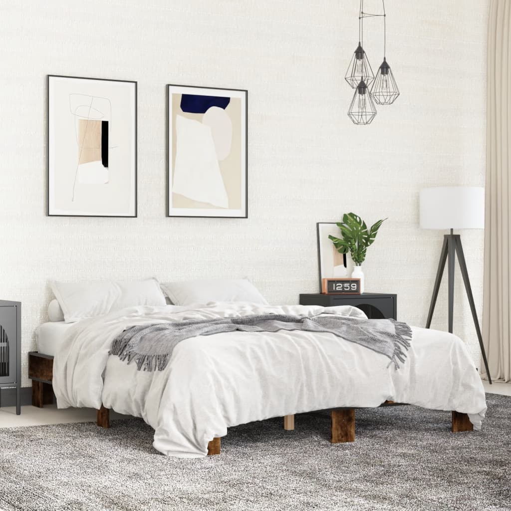 Bedframe bewerkt hout metaal gerookt eikenkleurig 150x200 cm is nu te koop bij PeponiXL, paradijselijk wonen!