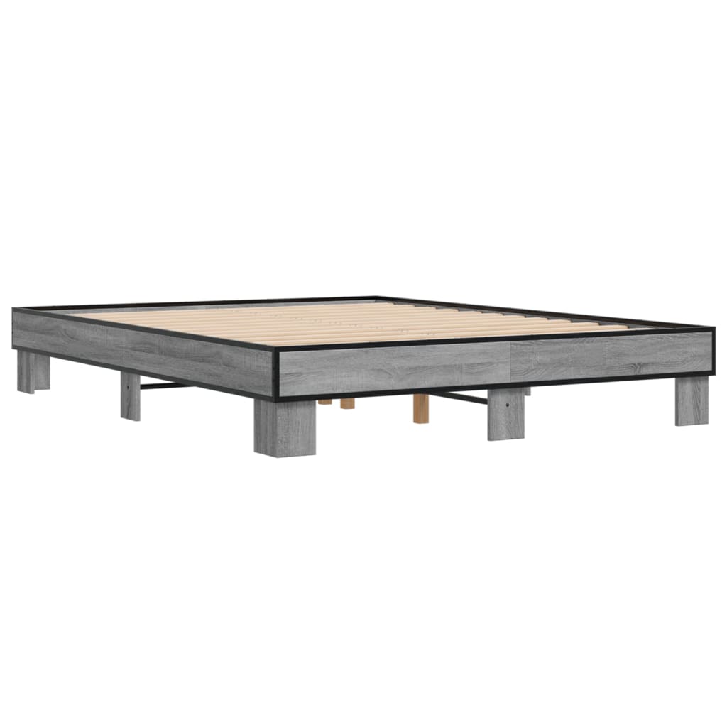 Bedframe bewerkt hout metaal grijs sonoma eiken 150x200 cm is nu te koop bij PeponiXL, paradijselijk wonen!