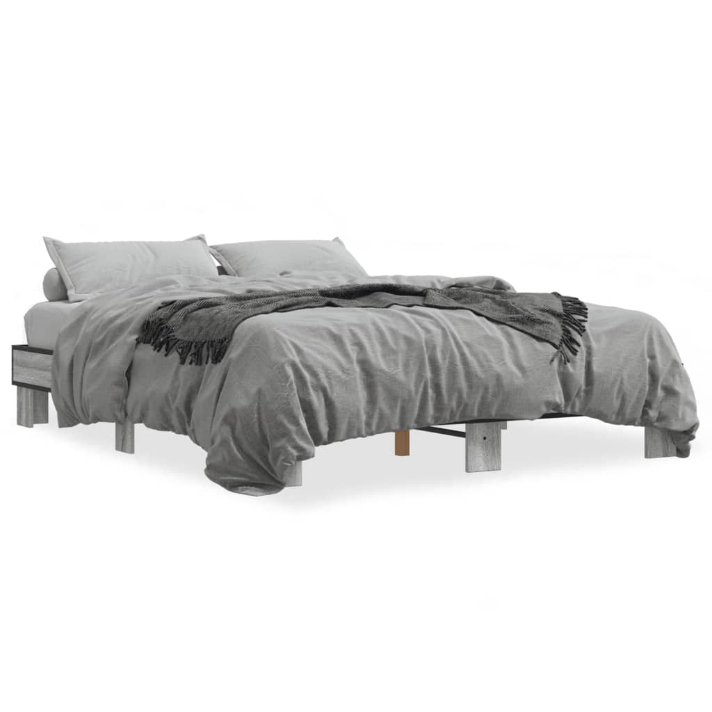 Bedframe bewerkt hout metaal grijs sonoma eiken 150x200 cm is nu te koop bij PeponiXL, paradijselijk wonen!