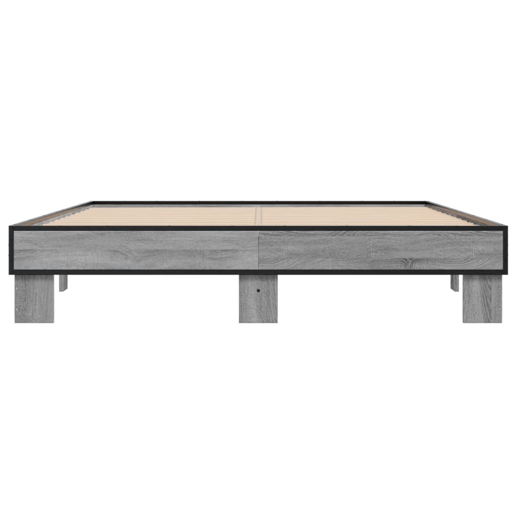 Bedframe bewerkt hout metaal grijs sonoma eiken 150x200 cm is nu te koop bij PeponiXL, paradijselijk wonen!