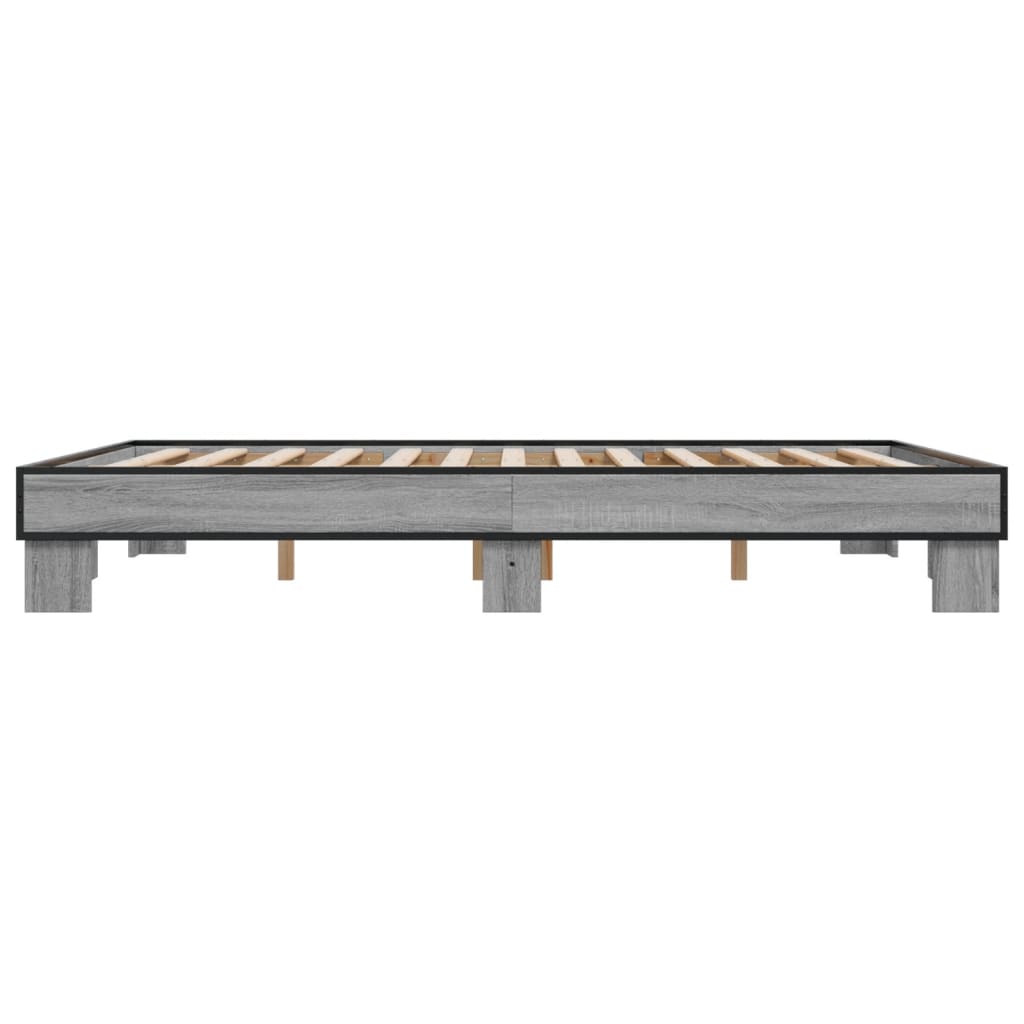 Bedframe bewerkt hout metaal grijs sonoma eiken 150x200 cm is nu te koop bij PeponiXL, paradijselijk wonen!