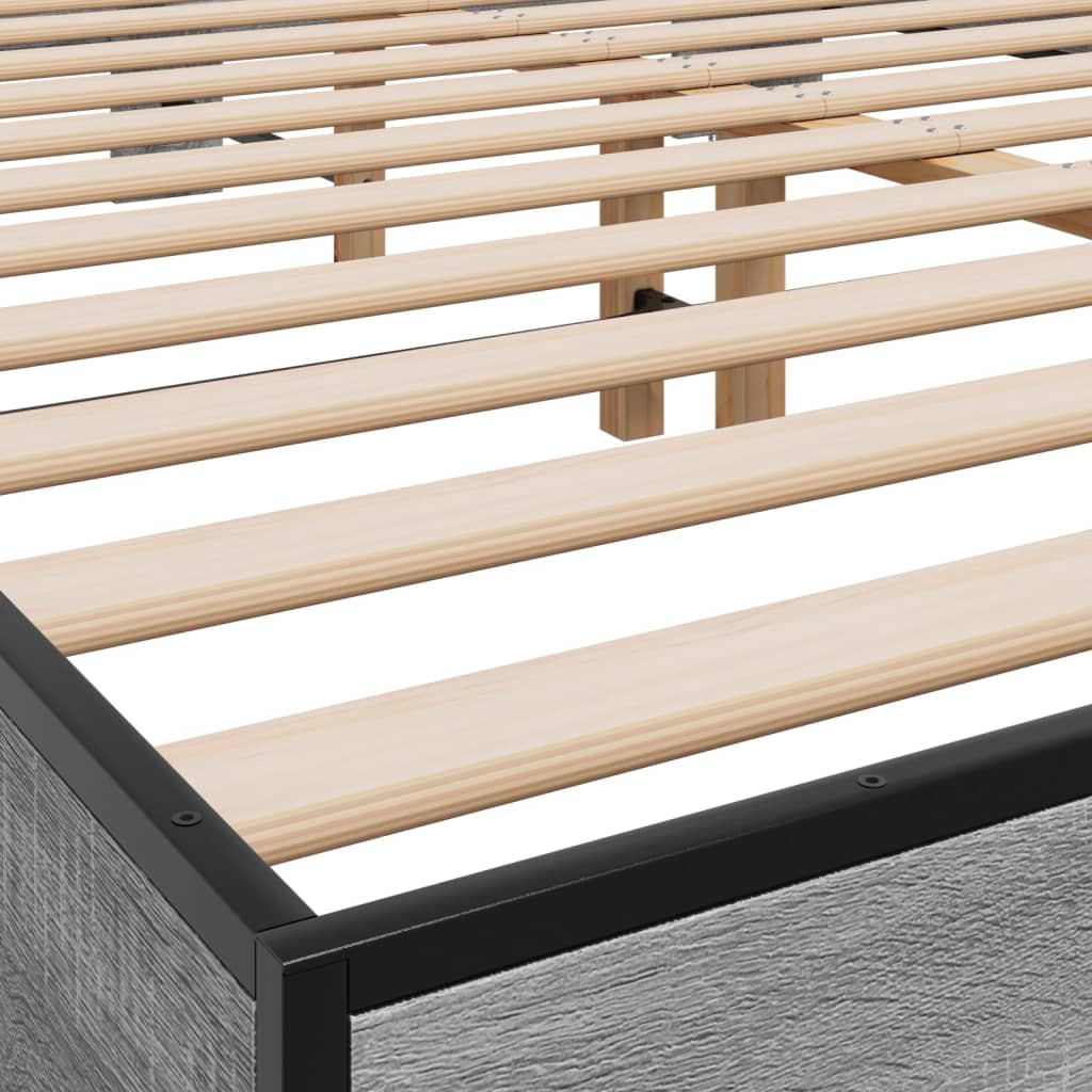 Bedframe bewerkt hout metaal grijs sonoma eiken 150x200 cm is nu te koop bij PeponiXL, paradijselijk wonen!