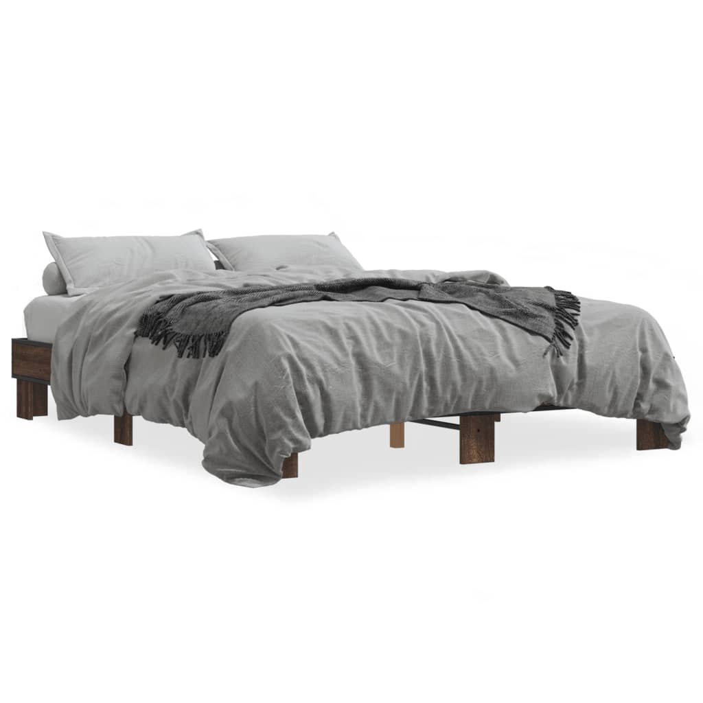Bedframe bewerkt hout metaal bruin eikenkleur 150x200 cm is nu te koop bij PeponiXL, paradijselijk wonen!