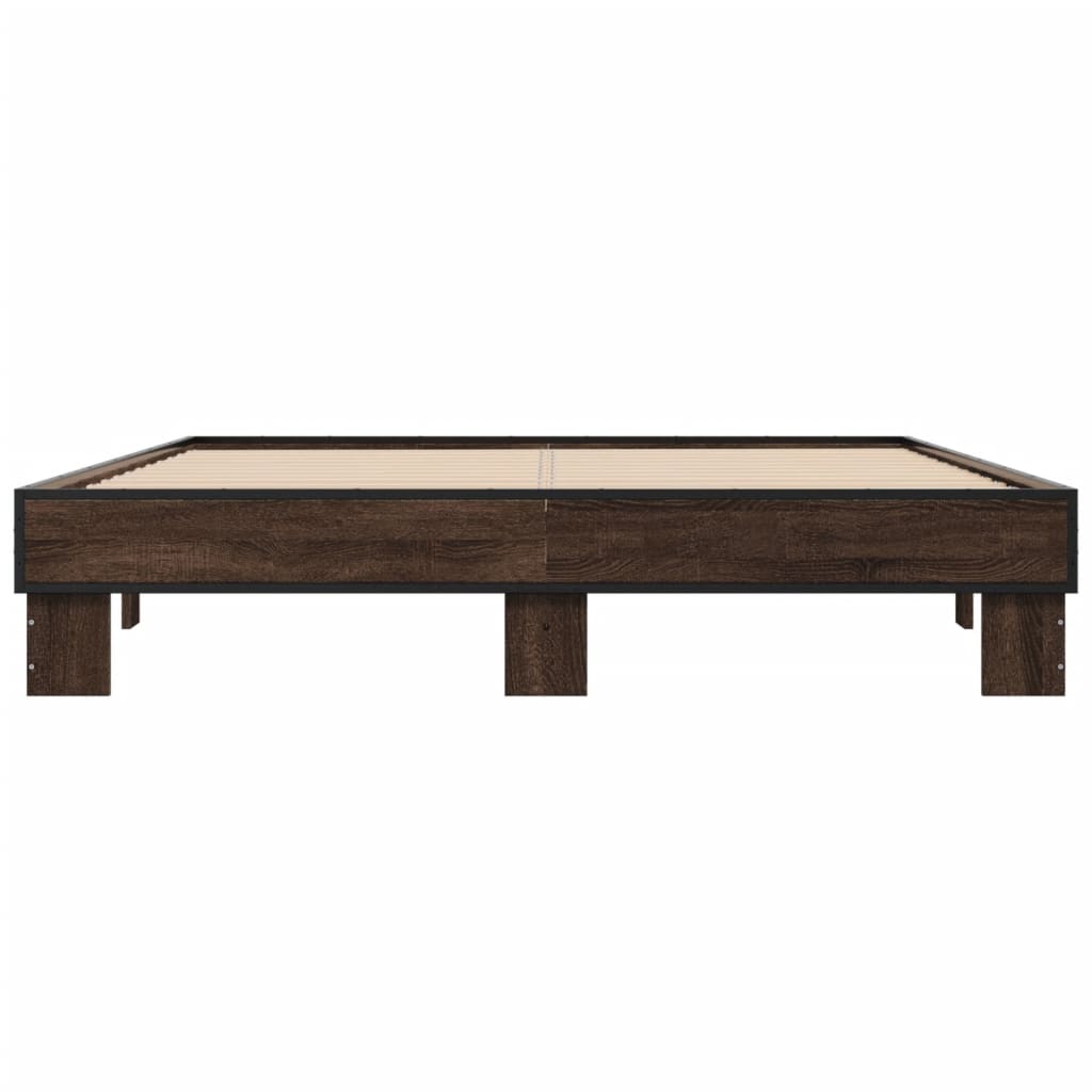 Bedframe bewerkt hout metaal bruin eikenkleur 150x200 cm is nu te koop bij PeponiXL, paradijselijk wonen!