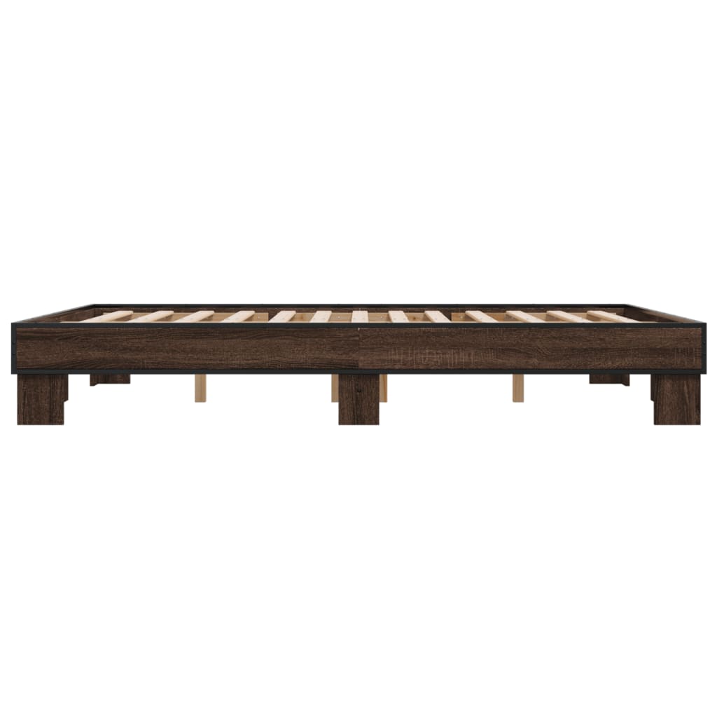 Bedframe bewerkt hout metaal bruin eikenkleur 150x200 cm is nu te koop bij PeponiXL, paradijselijk wonen!