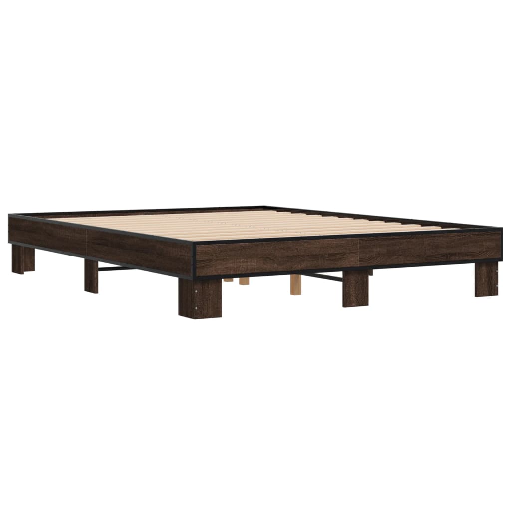 Bedframe bewerkt hout metaal bruin eikenkleur 150x200 cm is nu te koop bij PeponiXL, paradijselijk wonen!