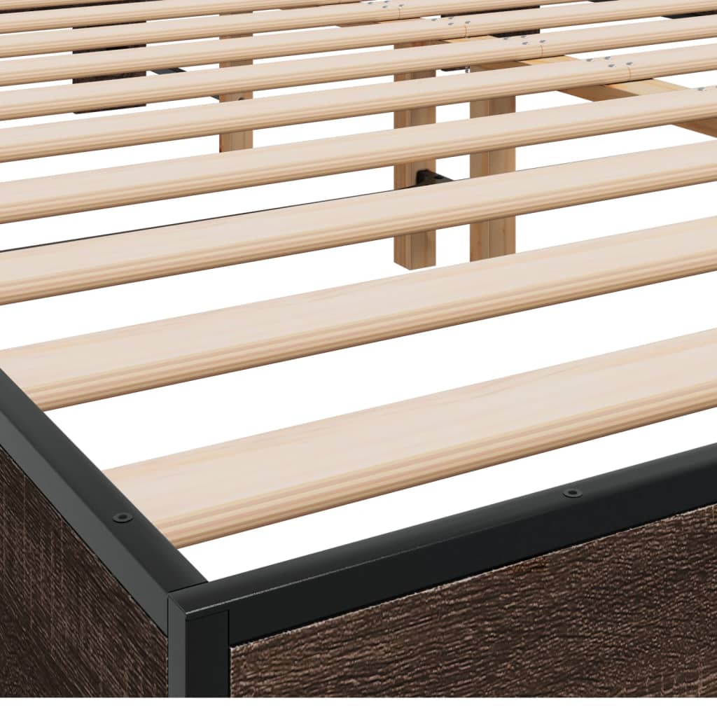 Bedframe bewerkt hout metaal bruin eikenkleur 150x200 cm is nu te koop bij PeponiXL, paradijselijk wonen!