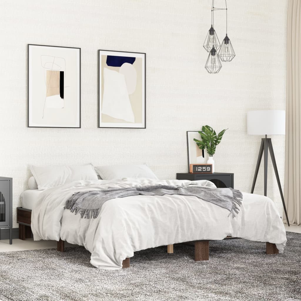 Bedframe bewerkt hout metaal bruin eikenkleur 150x200 cm is nu te koop bij PeponiXL, paradijselijk wonen!
