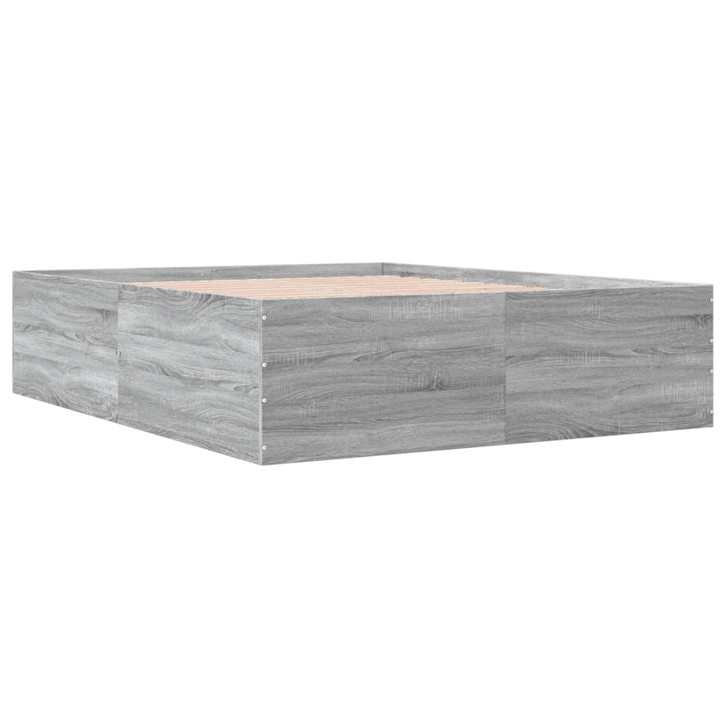 Bedframe bewerkt hout grijs sonoma eikenkleurig 160x200 cm is nu te koop bij PeponiXL, paradijselijk wonen!