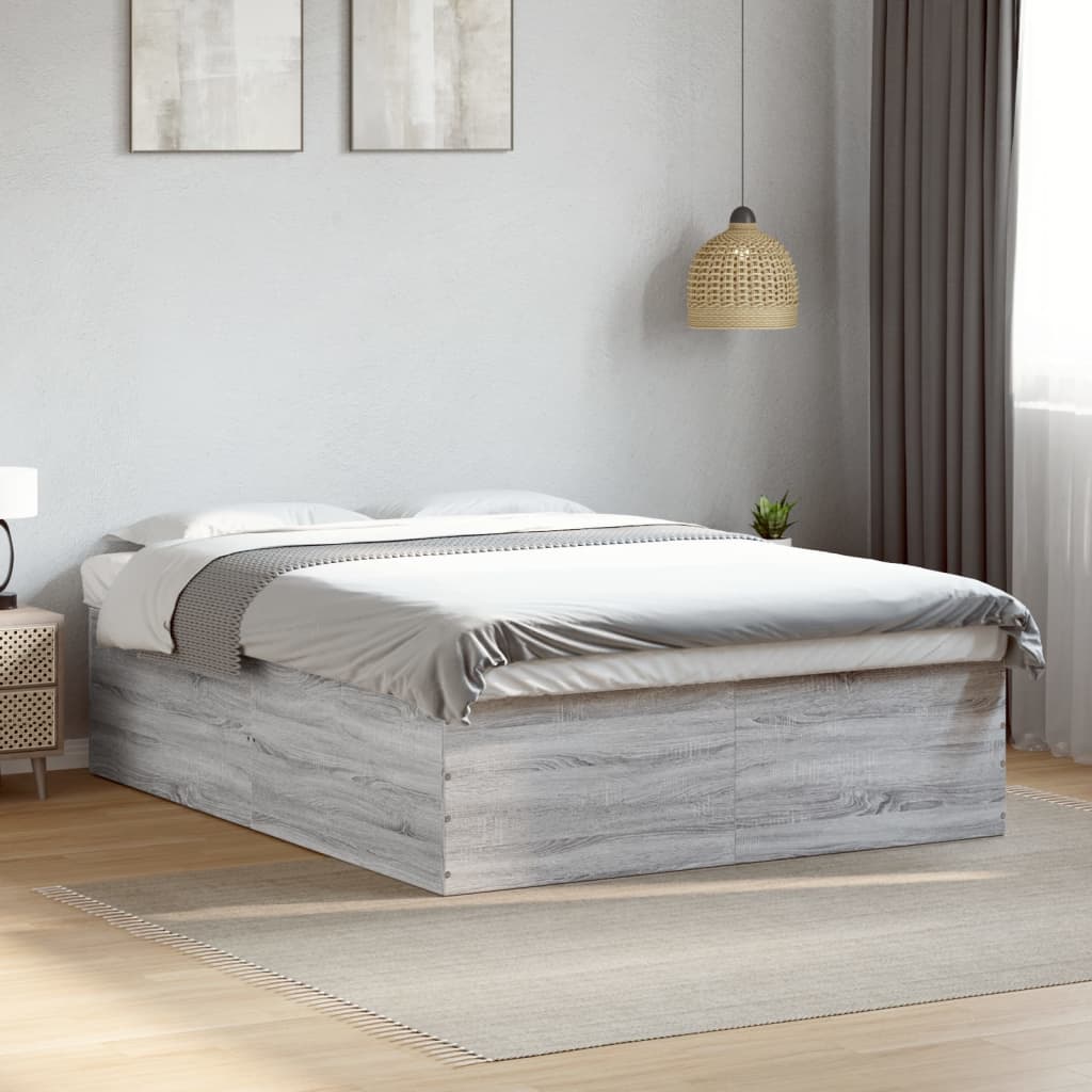 Bedframe bewerkt hout grijs sonoma eikenkleurig 160x200 cm is nu te koop bij PeponiXL, paradijselijk wonen!