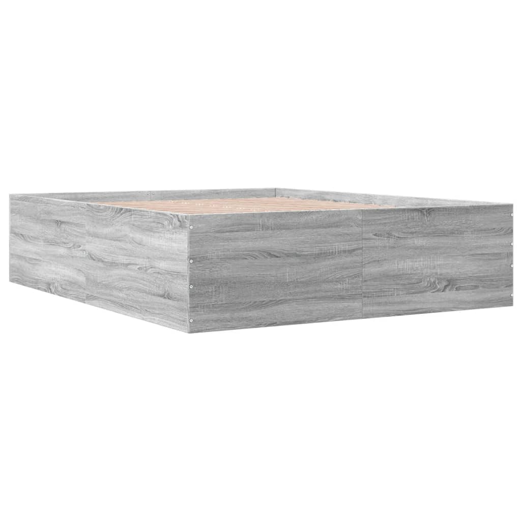 Bedframe bewerkt hout grijs sonoma eikenkleurig 160x200 cm is nu te koop bij PeponiXL, paradijselijk wonen!
