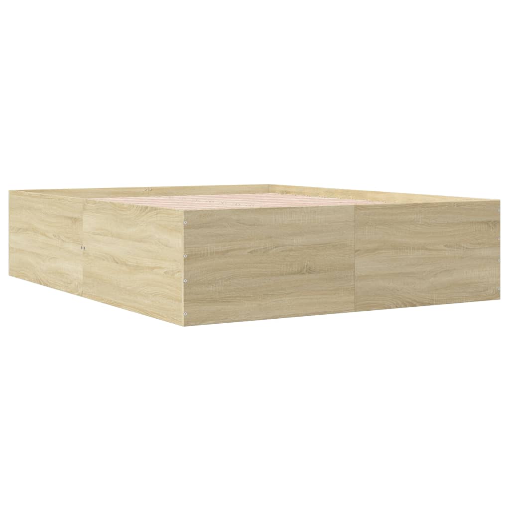 Bedframe bewerkt hout sonoma eikenkleurig 150x200 cm is nu te koop bij PeponiXL, paradijselijk wonen!