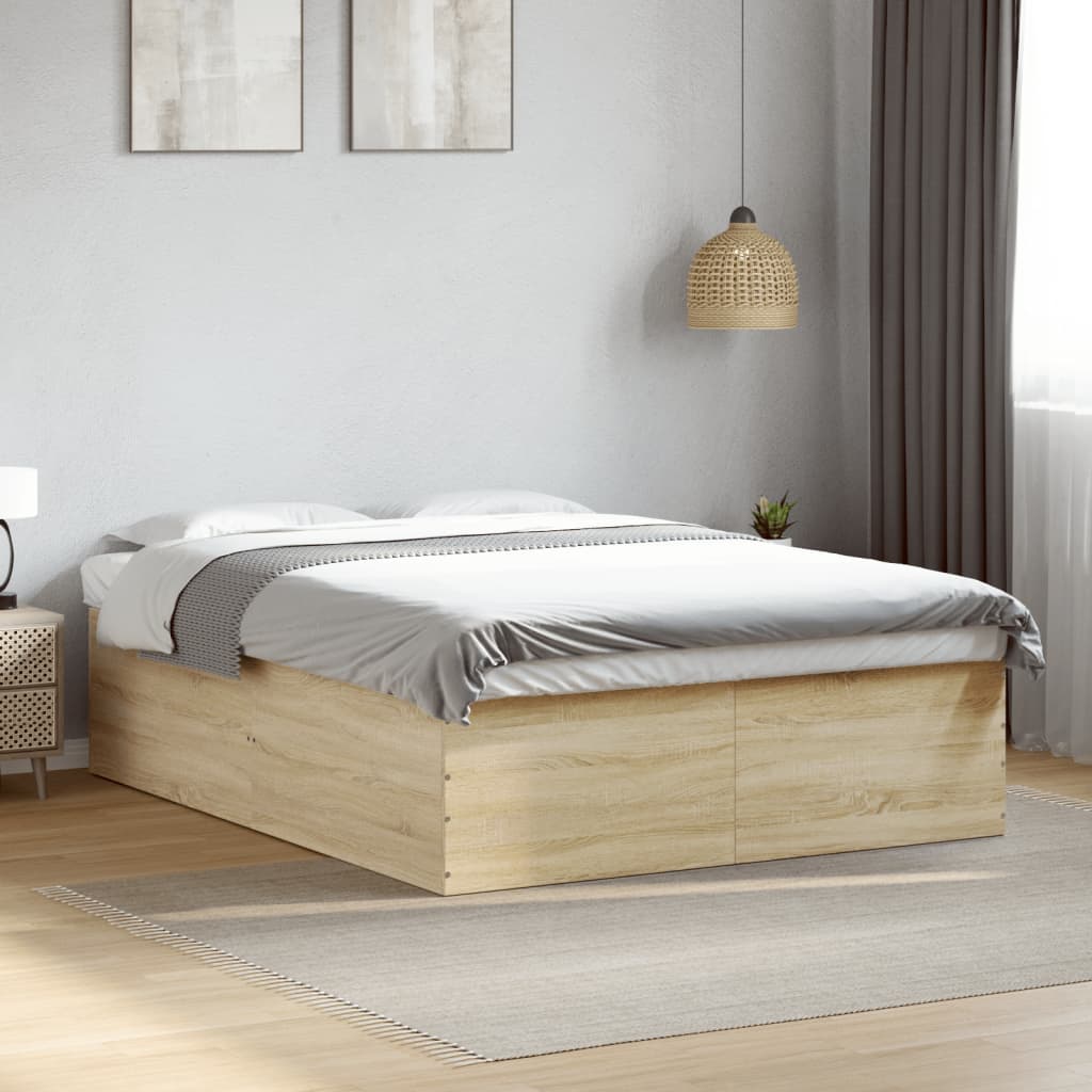 Bedframe bewerkt hout sonoma eikenkleurig 150x200 cm is nu te koop bij PeponiXL, paradijselijk wonen!