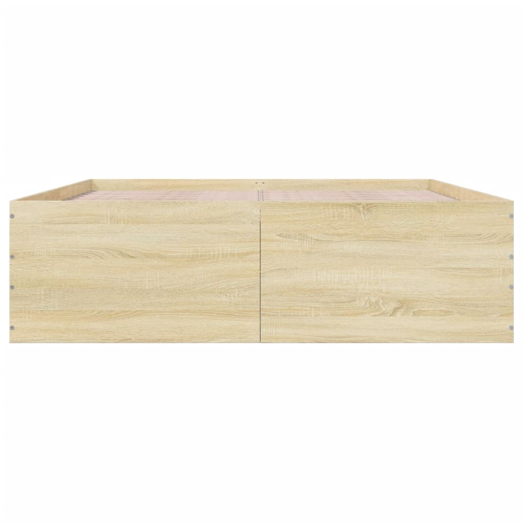 Bedframe bewerkt hout sonoma eikenkleurig 150x200 cm is nu te koop bij PeponiXL, paradijselijk wonen!