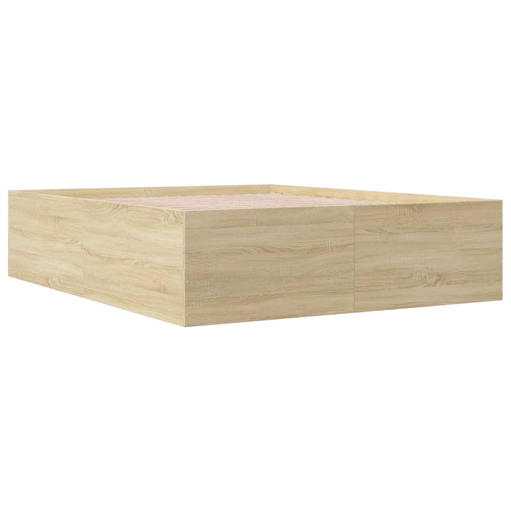 Bedframe bewerkt hout sonoma eikenkleurig 150x200 cm is nu te koop bij PeponiXL, paradijselijk wonen!