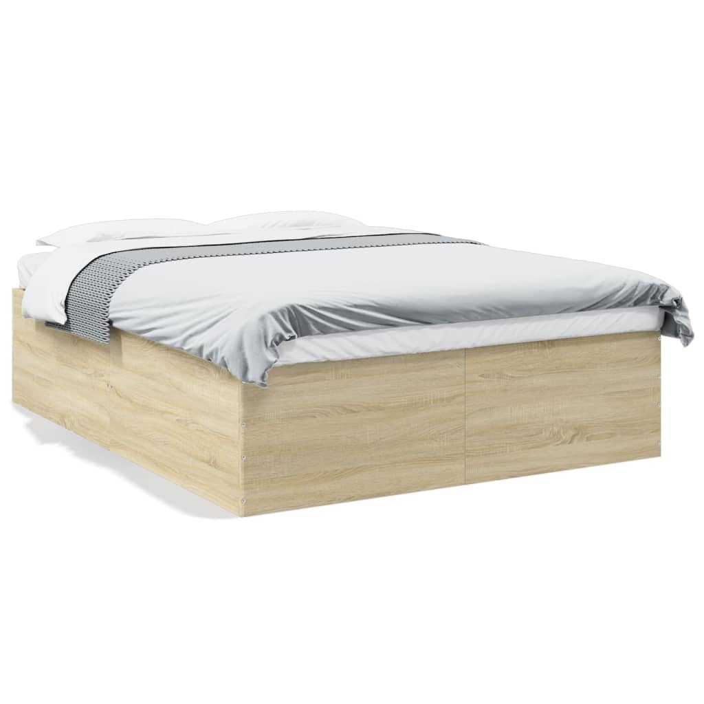 Bedframe bewerkt hout sonoma eikenkleurig 150x200 cm is nu te koop bij PeponiXL, paradijselijk wonen!
