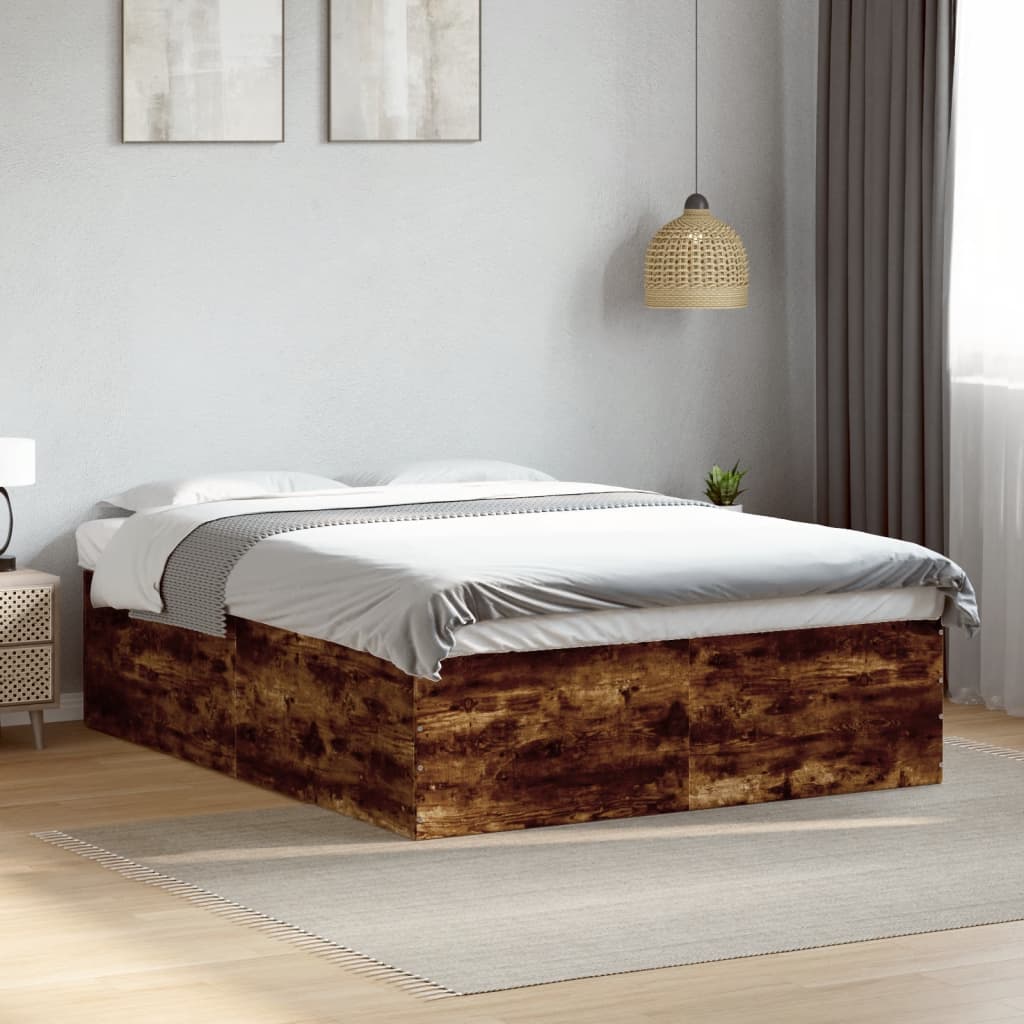 Bedframe bewerkt hout gerookt eikenkleurig 150x200 cm is nu te koop bij PeponiXL, paradijselijk wonen!