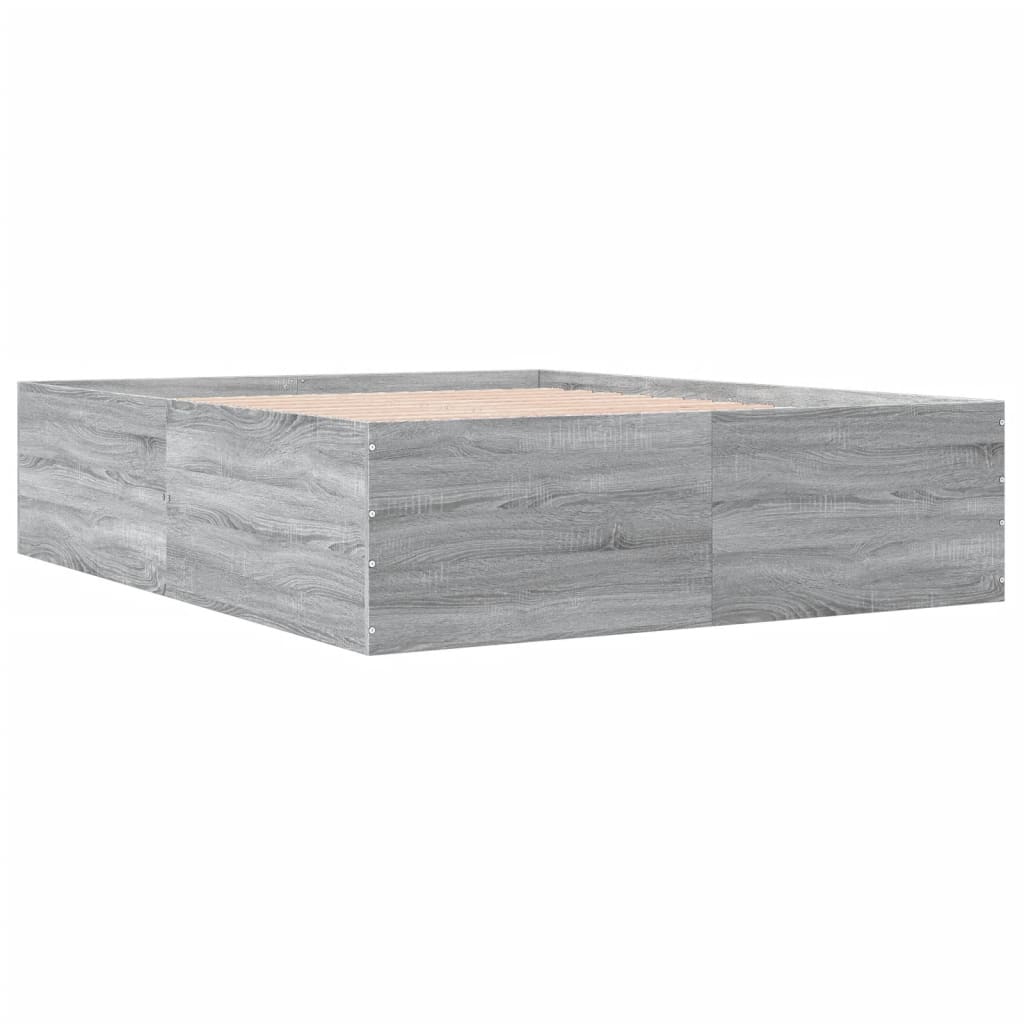 Bedframe bewerkt hout grijs sonoma eikenkleurig 150x200 cm is nu te koop bij PeponiXL, paradijselijk wonen!