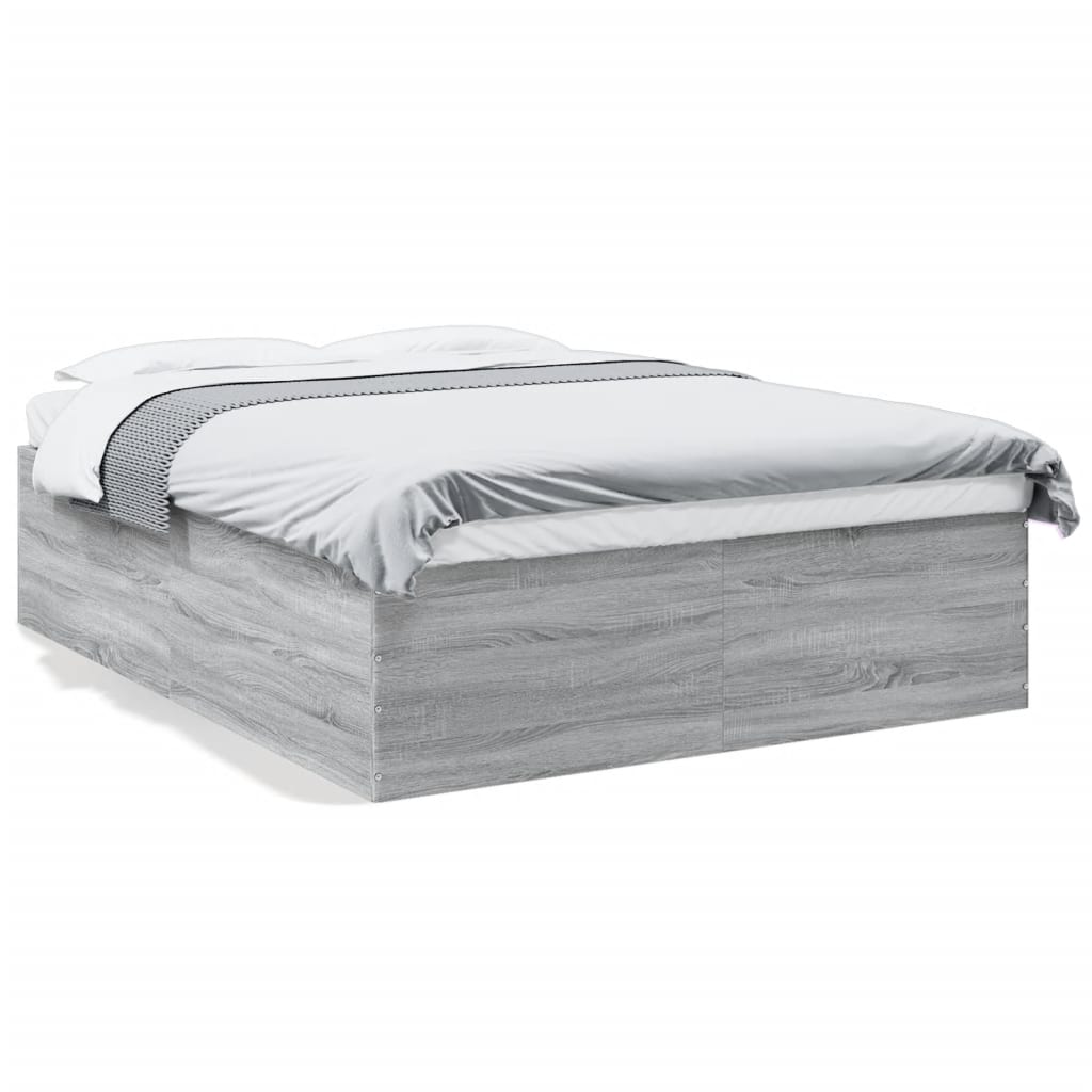 Bedframe bewerkt hout grijs sonoma eikenkleurig 150x200 cm is nu te koop bij PeponiXL, paradijselijk wonen!