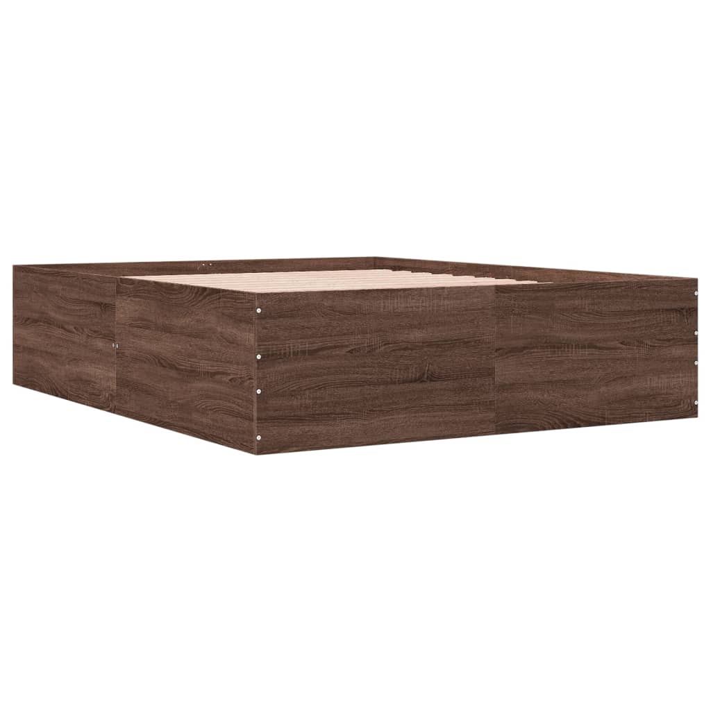 Bedframe bewerkt hout bruin eikenkleur 150x200 cm is nu te koop bij PeponiXL, paradijselijk wonen!