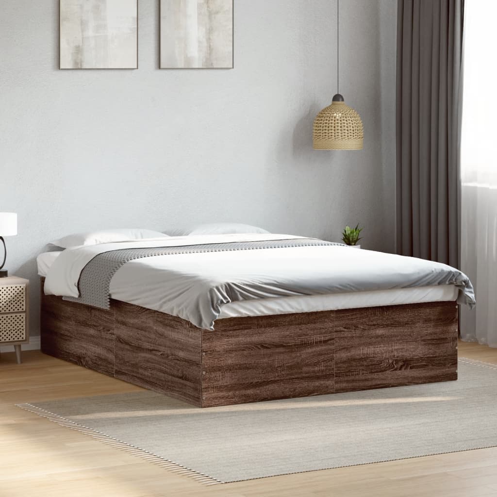 Bedframe bewerkt hout bruin eikenkleur 150x200 cm is nu te koop bij PeponiXL, paradijselijk wonen!