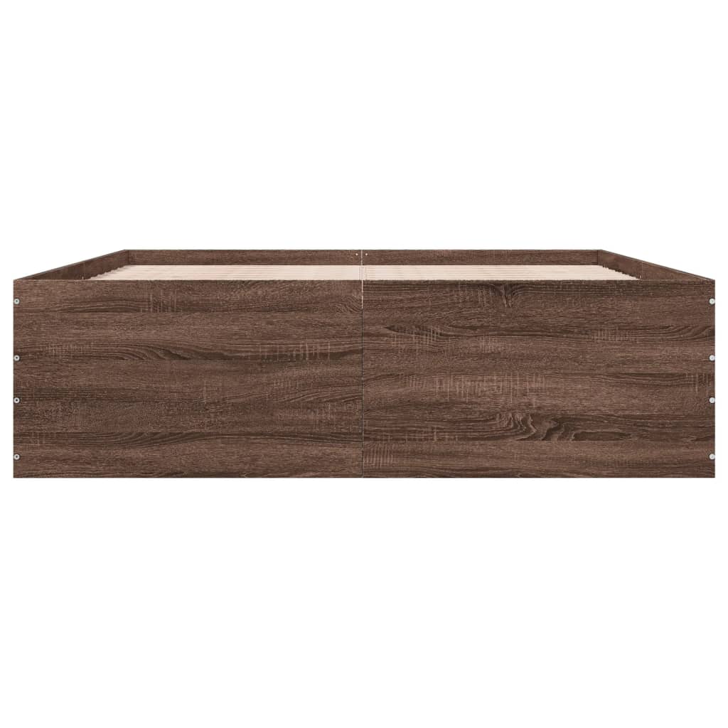 Bedframe bewerkt hout bruin eikenkleur 150x200 cm is nu te koop bij PeponiXL, paradijselijk wonen!