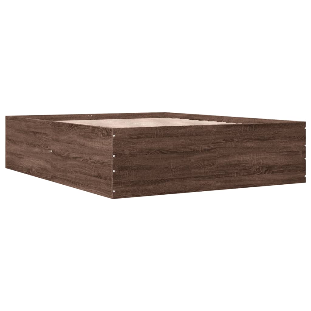 Bedframe bewerkt hout bruin eikenkleur 150x200 cm is nu te koop bij PeponiXL, paradijselijk wonen!