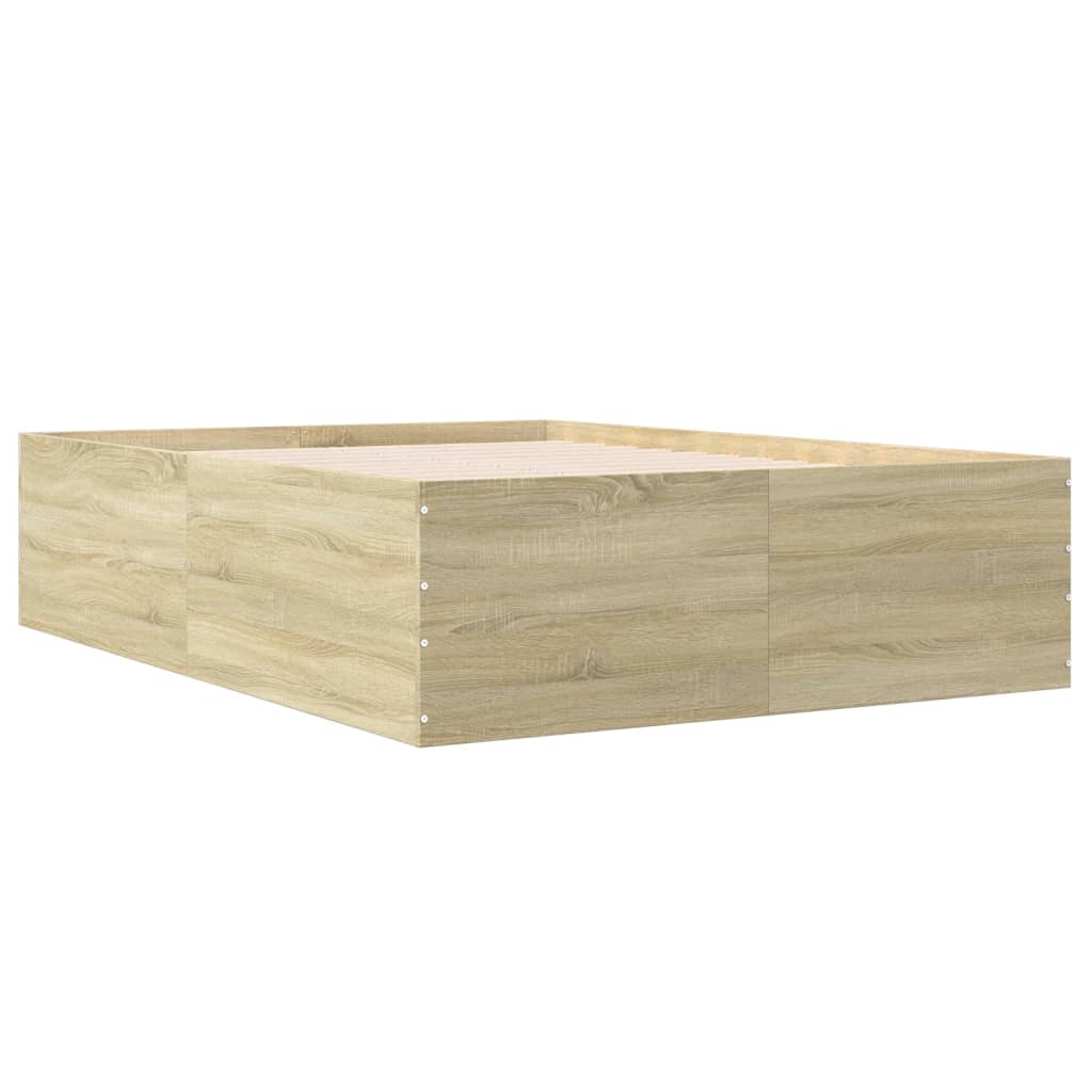 Bedframe bewerkt hout sonoma eikenkleurig 120x200 cm is nu te koop bij PeponiXL, paradijselijk wonen!