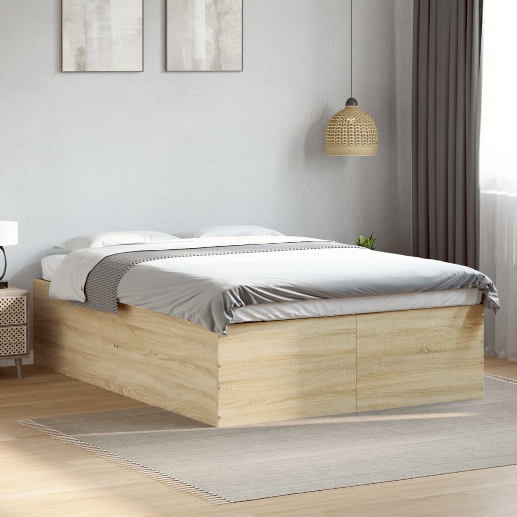 Bedframe bewerkt hout sonoma eikenkleurig 120x200 cm is nu te koop bij PeponiXL, paradijselijk wonen!