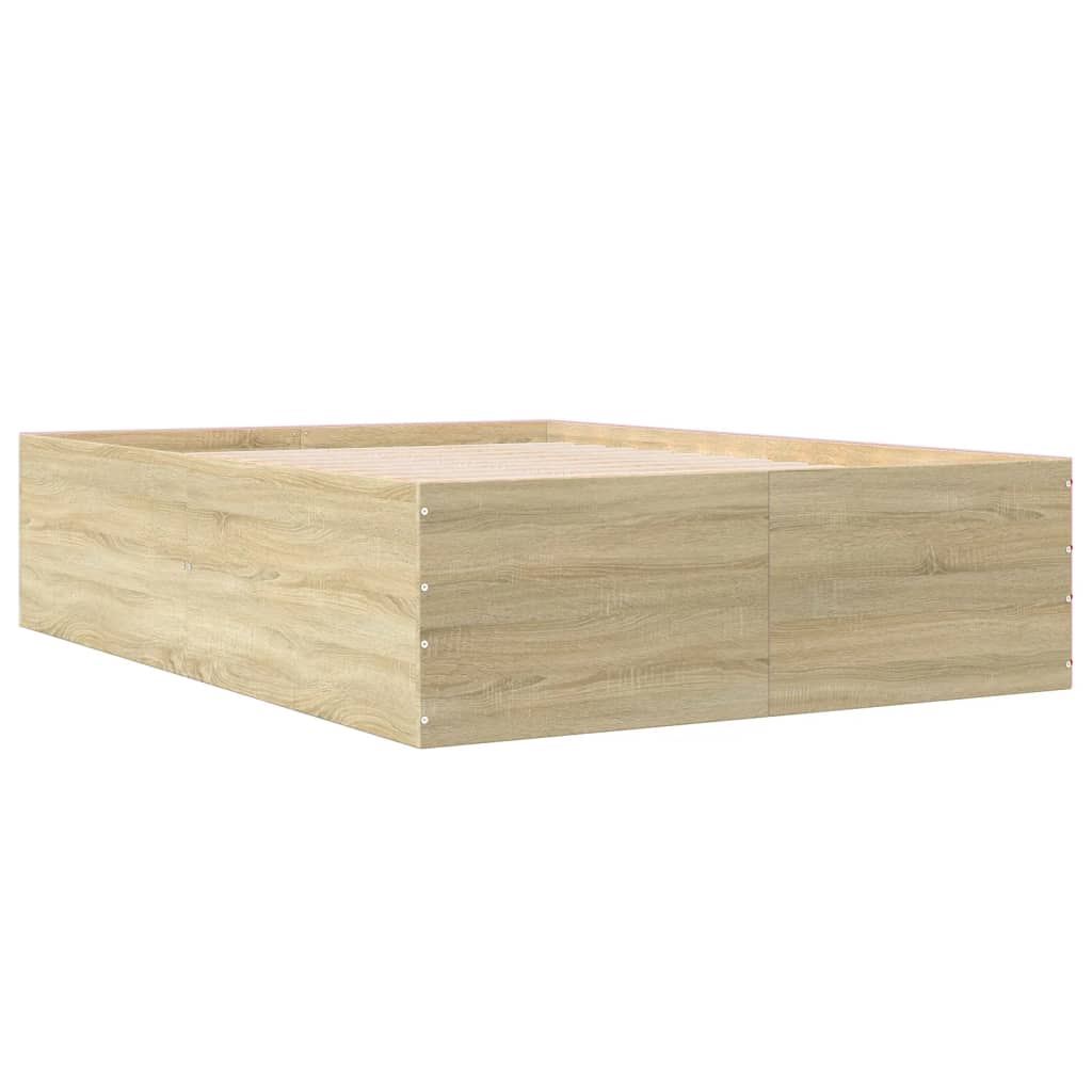 Bedframe bewerkt hout sonoma eikenkleurig 120x200 cm is nu te koop bij PeponiXL, paradijselijk wonen!