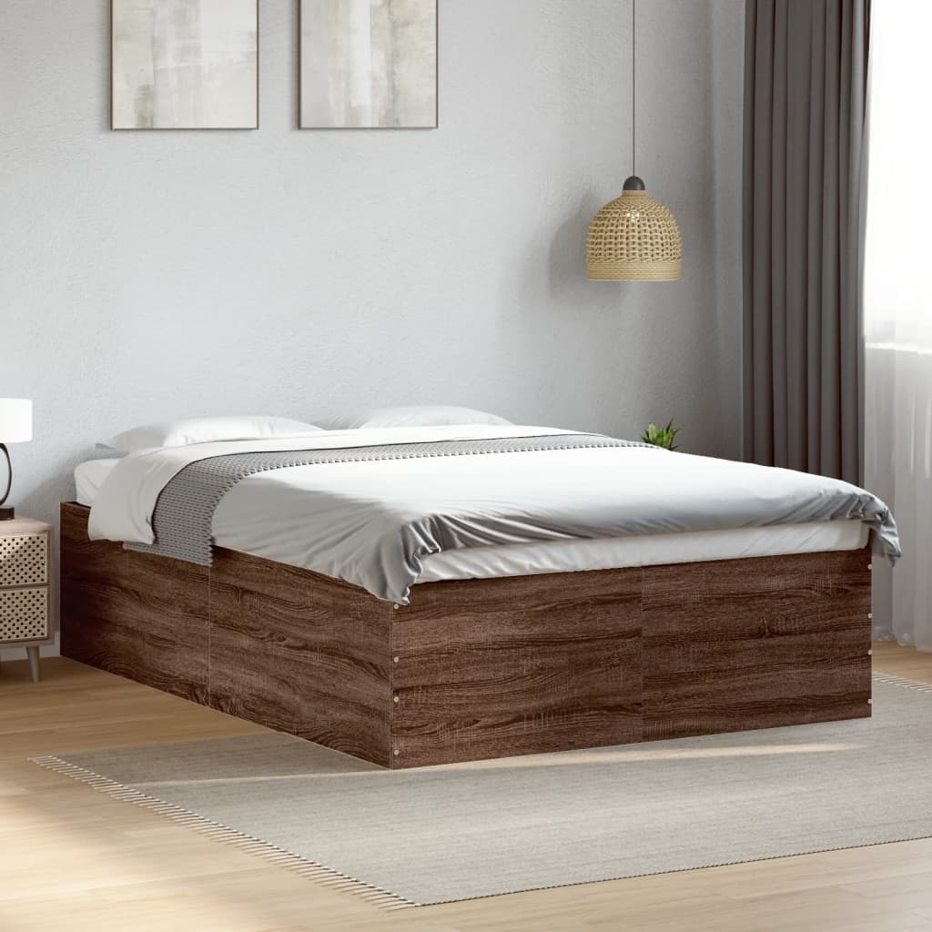Bedframe bewerkt hout bruin eikenkleur 120x200 cm is nu te koop bij PeponiXL, paradijselijk wonen!