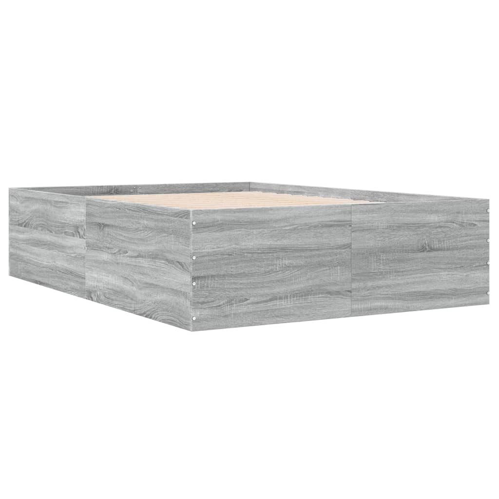 Bedframe bewerkt hout grijs sonoma eikenkleurig 140x190 cm is nu te koop bij PeponiXL, paradijselijk wonen!