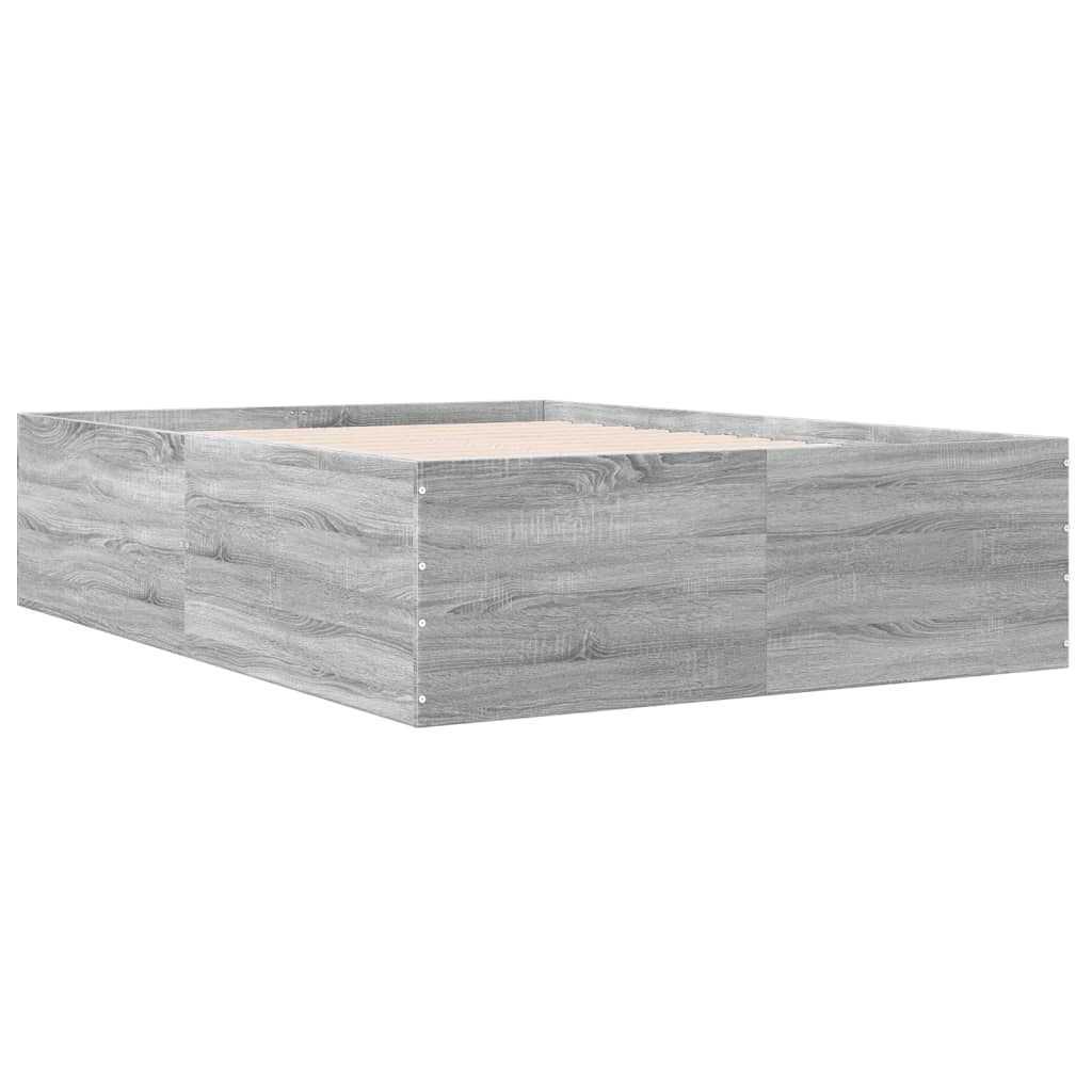 Bedframe bewerkt hout grijs sonoma eikenkleurig 140x190 cm is nu te koop bij PeponiXL, paradijselijk wonen!
