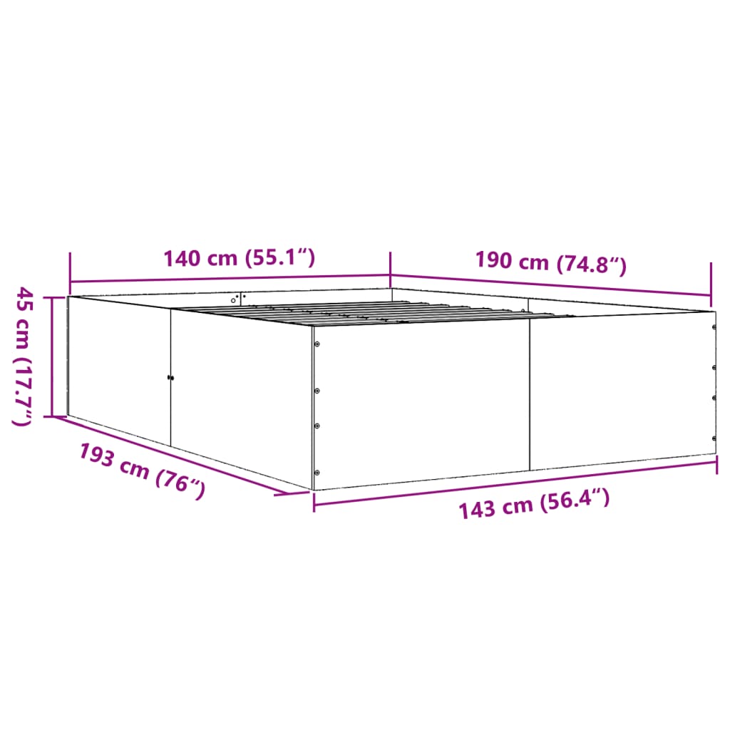 Bedframe bewerkt hout grijs sonoma eikenkleurig 140x190 cm is nu te koop bij PeponiXL, paradijselijk wonen!