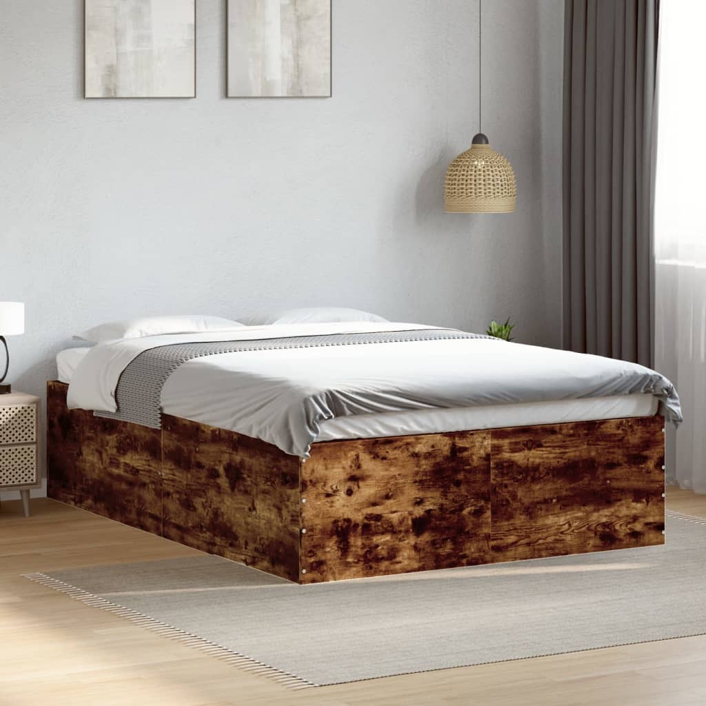 Bedframe bewerkt hout gerookt eikenkleurig 135x190 cm is nu te koop bij PeponiXL, paradijselijk wonen!