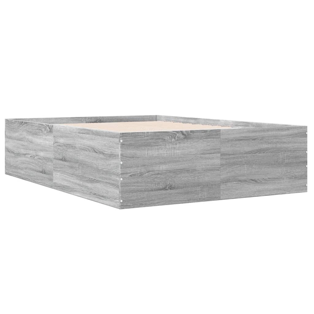 Bedframe bewerkt hout grijs sonoma eikenkleurig 135x190 cm is nu te koop bij PeponiXL, paradijselijk wonen!
