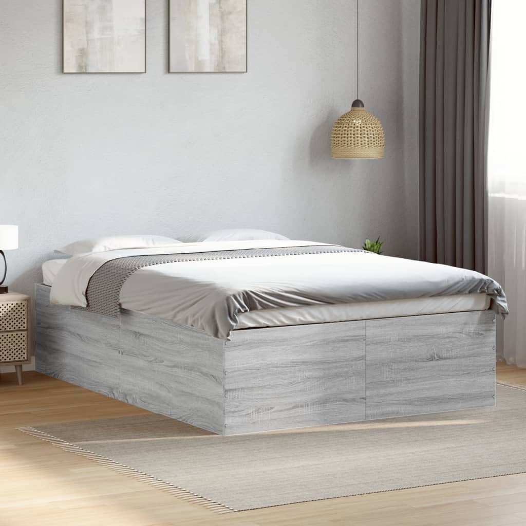 Bedframe bewerkt hout grijs sonoma eikenkleurig 135x190 cm is nu te koop bij PeponiXL, paradijselijk wonen!