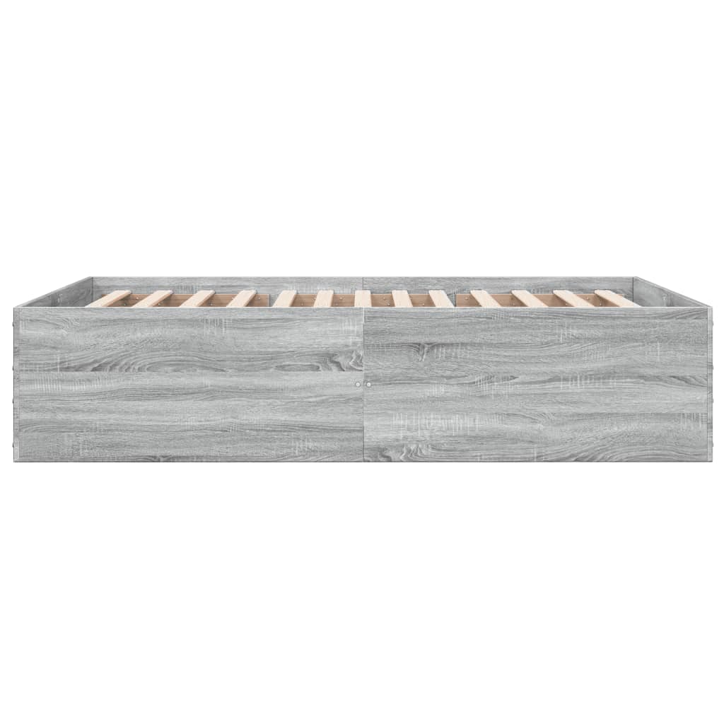 Bedframe bewerkt hout grijs sonoma eikenkleurig 135x190 cm is nu te koop bij PeponiXL, paradijselijk wonen!