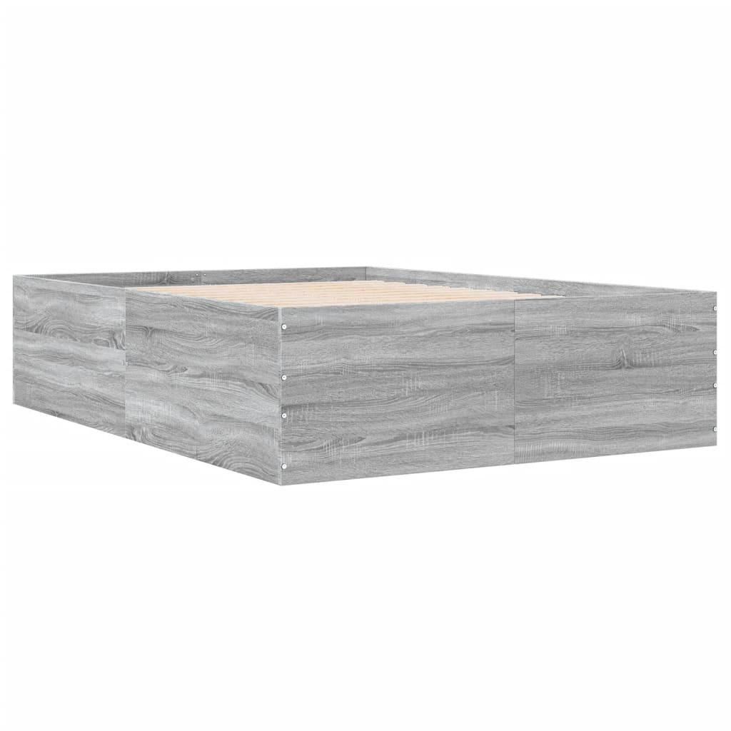 Bedframe bewerkt hout grijs sonoma eikenkleurig 135x190 cm is nu te koop bij PeponiXL, paradijselijk wonen!