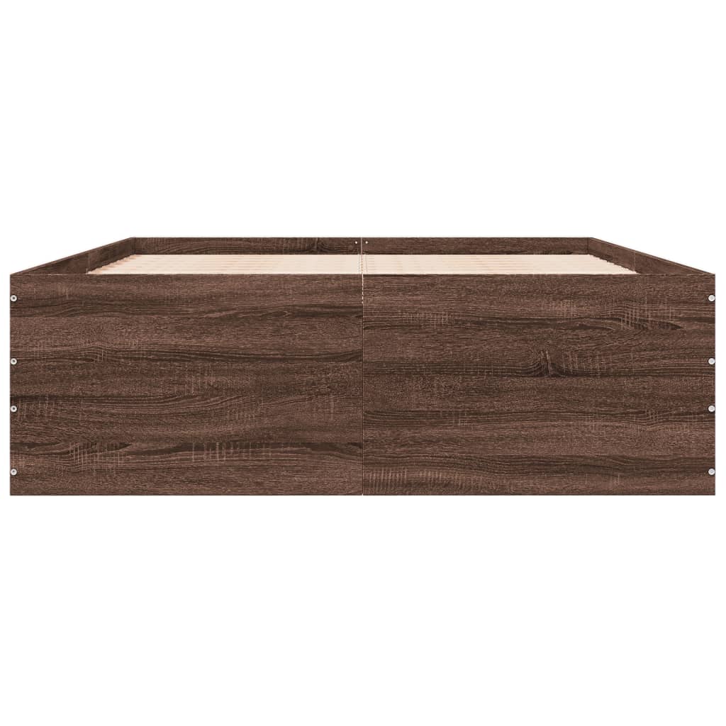 Bedframe bewerkt hout bruin eikenkleur 135x190 cm is nu te koop bij PeponiXL, paradijselijk wonen!