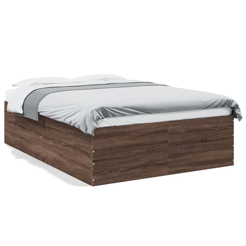 Bedframe bewerkt hout bruin eikenkleur 135x190 cm is nu te koop bij PeponiXL, paradijselijk wonen!