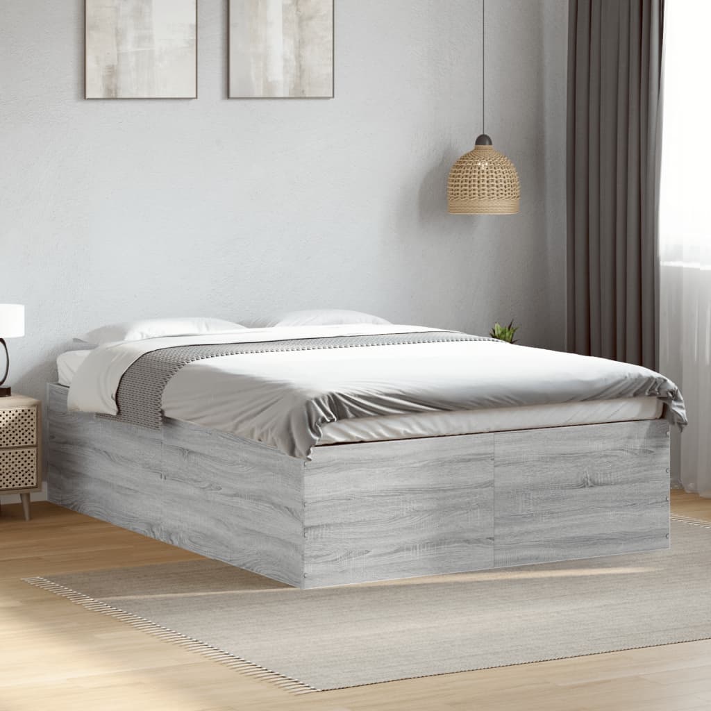 Bedframe bewerkt hout grijs sonoma eikenkleurig 120x190 cm is nu te koop bij PeponiXL, paradijselijk wonen!