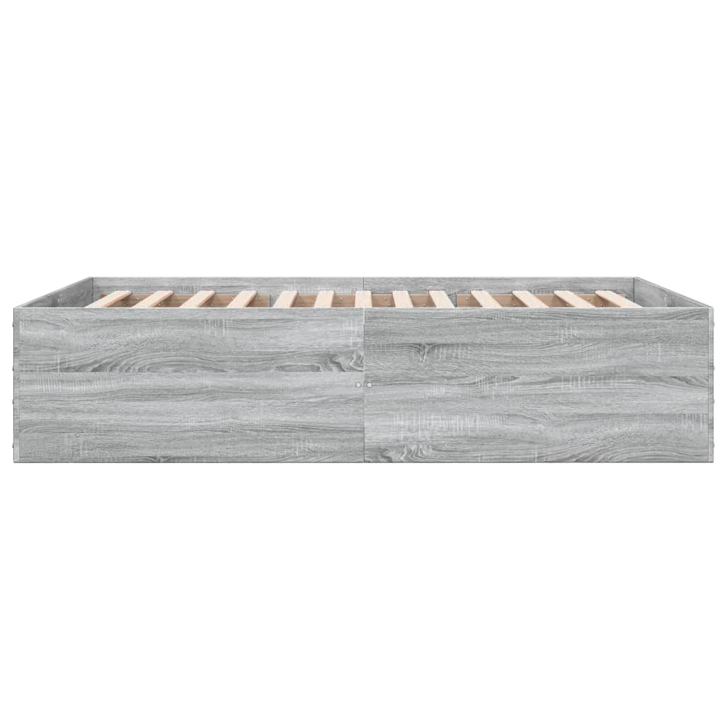 Bedframe bewerkt hout grijs sonoma eikenkleurig 120x190 cm is nu te koop bij PeponiXL, paradijselijk wonen!