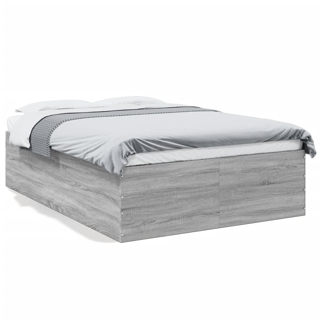 Bedframe bewerkt hout grijs sonoma eikenkleurig 120x190 cm is nu te koop bij PeponiXL, paradijselijk wonen!