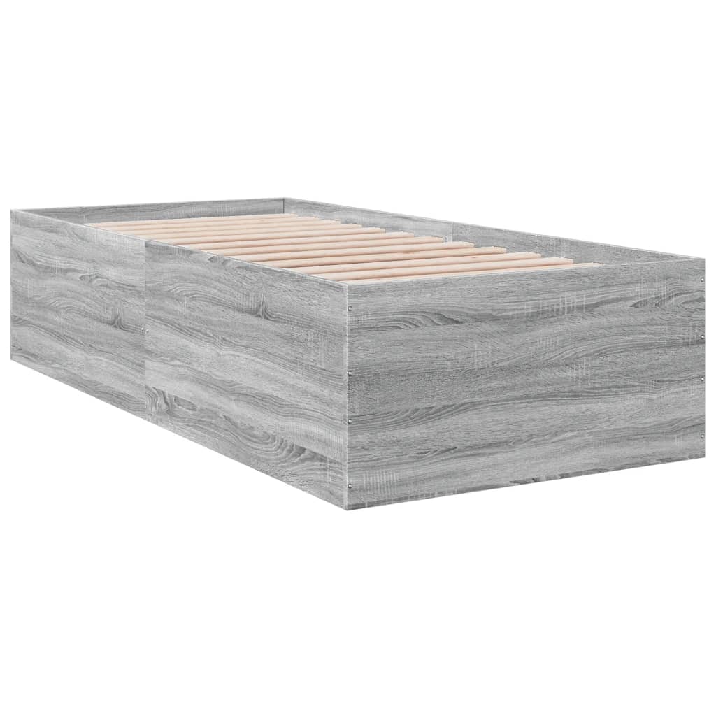 Bedframe bewerkt hout grijs sonoma eikenkleurig 100x200 cm is nu te koop bij PeponiXL, paradijselijk wonen!