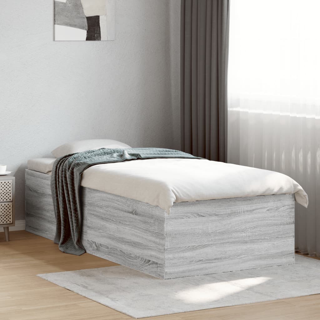Bedframe bewerkt hout grijs sonoma eikenkleurig 100x200 cm is nu te koop bij PeponiXL, paradijselijk wonen!